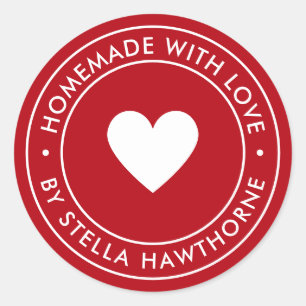 Sticker Rond Rouge personnalisé fait maison avec amour cœur