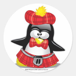 Sticker Rond Rouge pingouin écossais