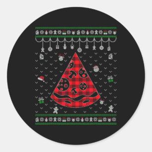 Sticker Rond Rouge Plaid Pizzone Amusant Noël laid