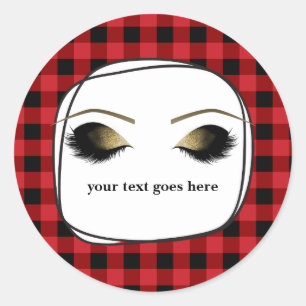 Sticker Rond Rouge Plaid Rustique Glam Gold Maquillage Eyelashe