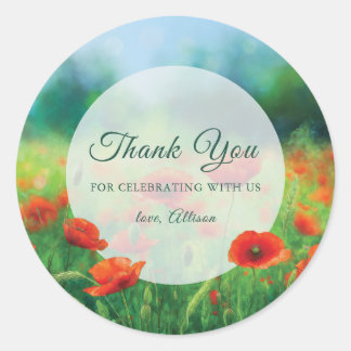 Sticker Rond Rouge Poppy Floral Anniversaire Remerciements