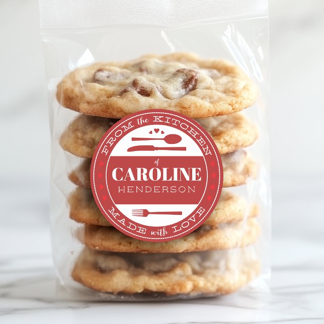 Sticker Rond Rouge Profond Fabriqué Avec Amour Alimentation Sti (Créateur téléchargé)