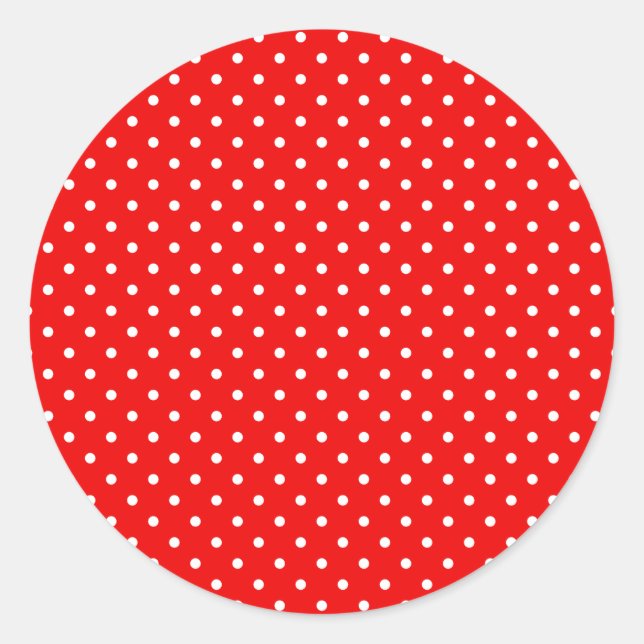 Sticker Rond Rouge Rétro Clair et Blanc Motif à Points Vierge (Devant)