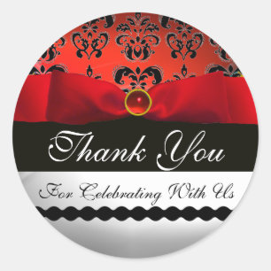 Sticker Rond ROUGE RIBBON NOIR & BLANC DAMASK Merci