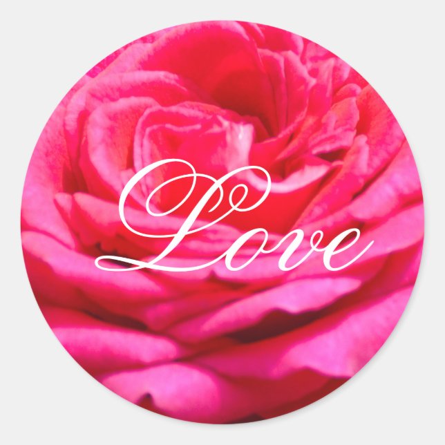 Sticker Rond Rouge rose & blanc texte LOVE (Devant)