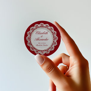 Sticker Rond Rouge Rouge Ancien Argent Mariage Dentelle