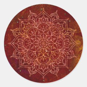 Sticker Rond Rouge Rouille Mandala Or Glamour Moderne Chic