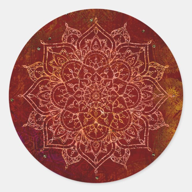 Sticker Rond Rouge Rouille Mandala Or Glamour Moderne Chic (Devant)