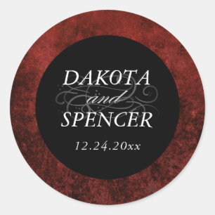 Sticker Rond Rouge Rubis Cramoisi   Noms de Mariage Grunge Clas