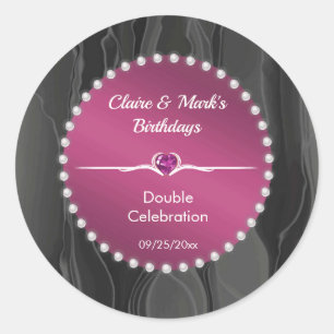 Sticker Rond Rouge Rubis Joint Anniversaire Perles Noires en So