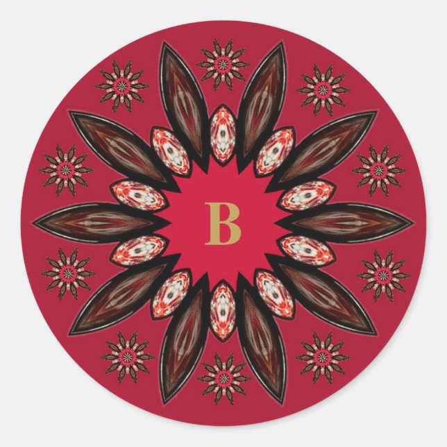 Sticker Rond Rouge Rustique Abstrait Monogramme Sceau d'envelop (Devant)