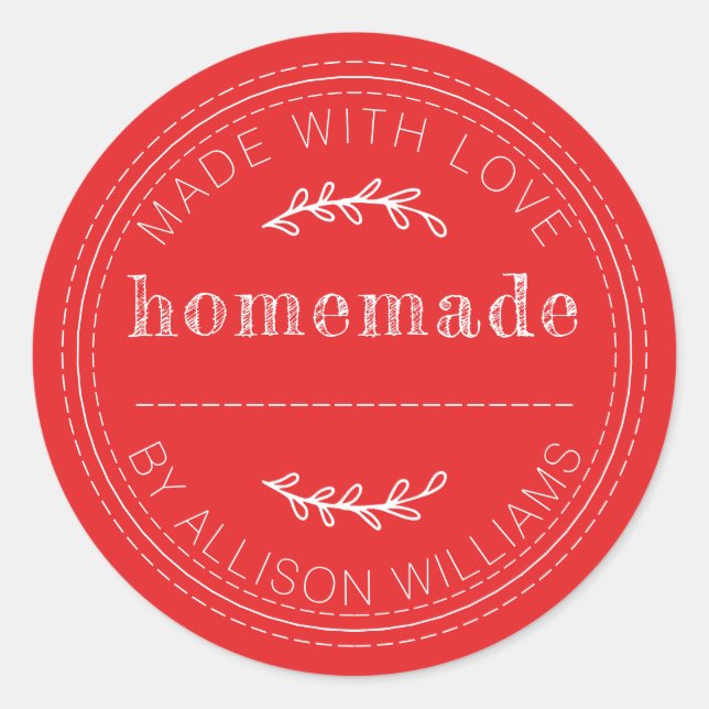 Sticker Rond Rouge Rustique Fait Maison (Devant)