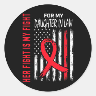 Sticker Rond Rouge Sa Fille De Combat En Droit Maladie Cardiaqu