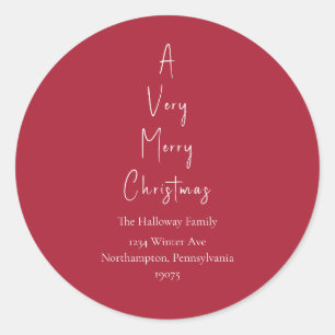 Sticker Rond Rouge Un très joli sapin de Noël Enveloppe Phoques