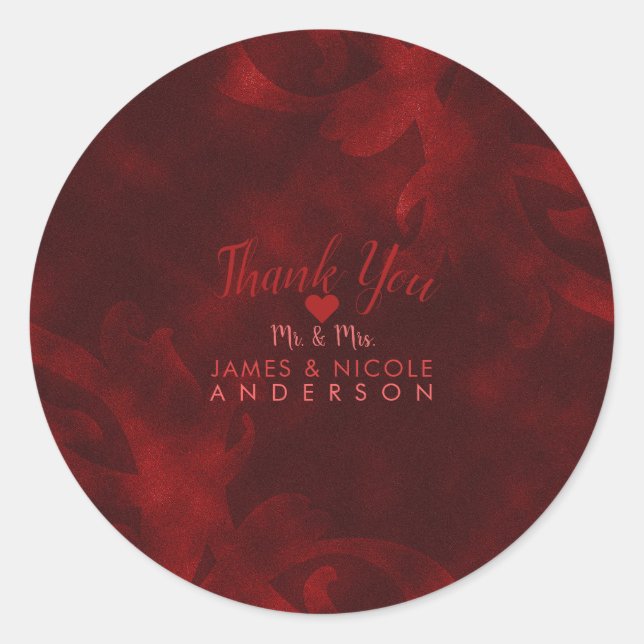 Sticker Rond Rouge Velvet Élégant Vintage Glamour Mariage (Devant)