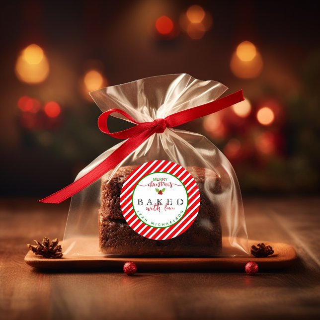 Sticker Rond Rouge Vert Cuit Avec Amour Noël (Créateur téléchargé)