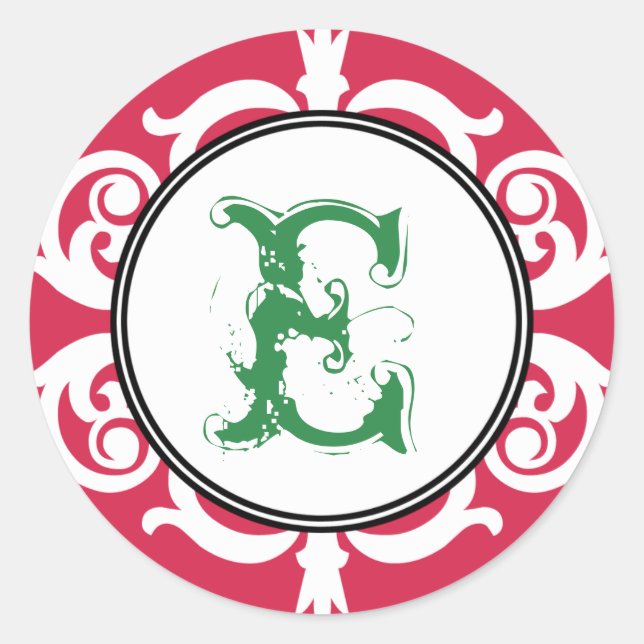 Sticker Rond Rouge vert goth punk monogramme premier mariage fa (Devant)