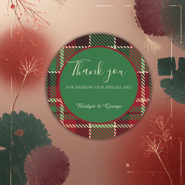 Sticker Rond rouge vert noir écossais celtique tartan mariage (Créateur téléchargé)