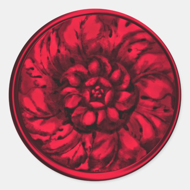 Sticker Rond Rouge Vintage Baroque Embossé Look Seal (Devant)