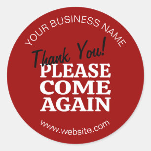 Sticker Rond Rouge Vintage Inspiré "Merci Reviens !"