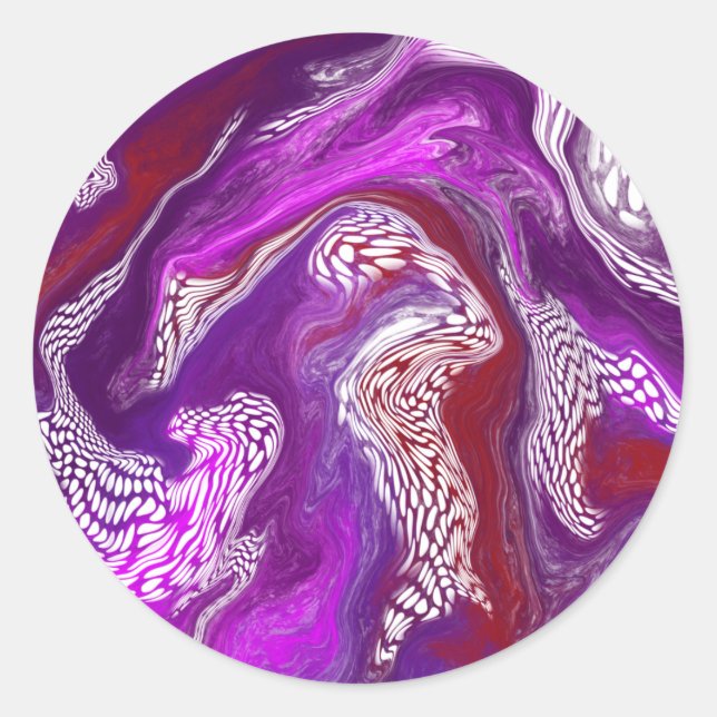 Sticker Rond Rouge violet Abstrait Marbre moderne Fluid Art (Devant)