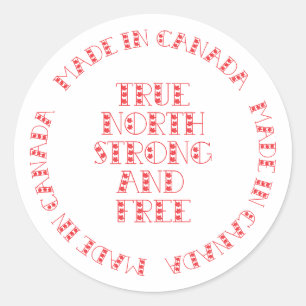 Sticker Rond Rouge Vrai Nord Fort et libre Fabriqué au Canada