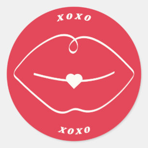 Sticker Rond Rouges Lèvres Rétro XOXO Saint-Valentin