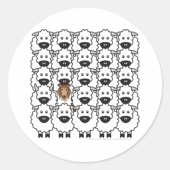 Sticker Rond Rough Collie dans le mouton (Devant)