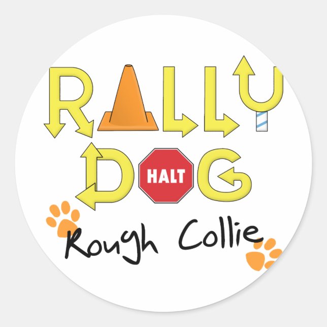 Sticker Rond Rough Collie Rally Chien (Devant)