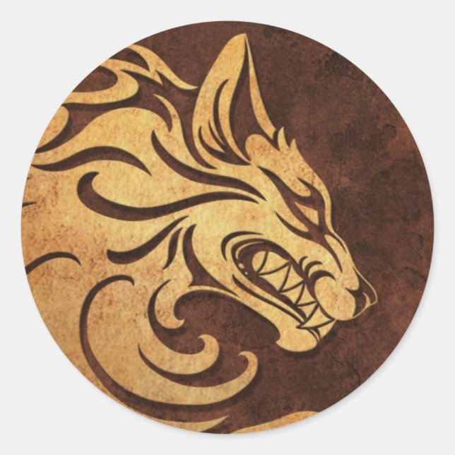 Sticker Rond Rough Stone Tribal Wolf Graphic agressif (Devant)