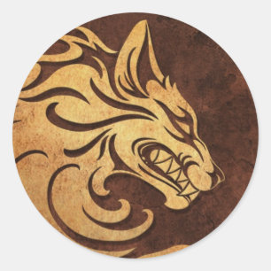 Sticker Rond Rough Stone Tribal Wolf Graphic agressif