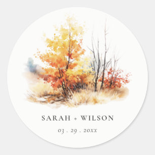 Sticker Rond Rouille Jaune Automne Automne Paysage Plaid Mariag