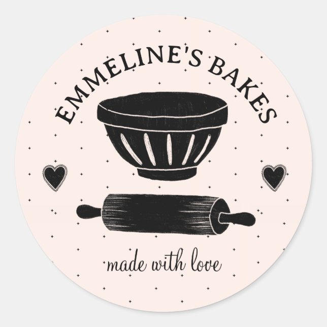 Sticker Rond Rouleau à pâtisserie illustré Baker Cook fait avec (Devant)