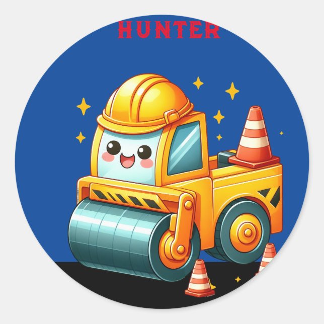 Sticker Rond Rouleau à vapeur pour garçon personnalisé (Devant)