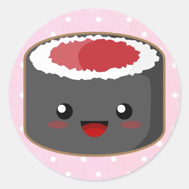 Sticker Rond Rouleau Saumon de Kawaii (Devant)