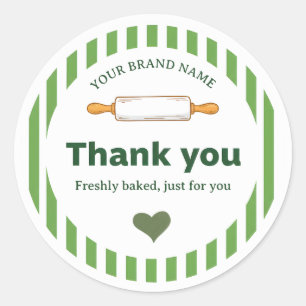 Sticker Rond Rouleau vintage rayé vert Merci Boulangerie