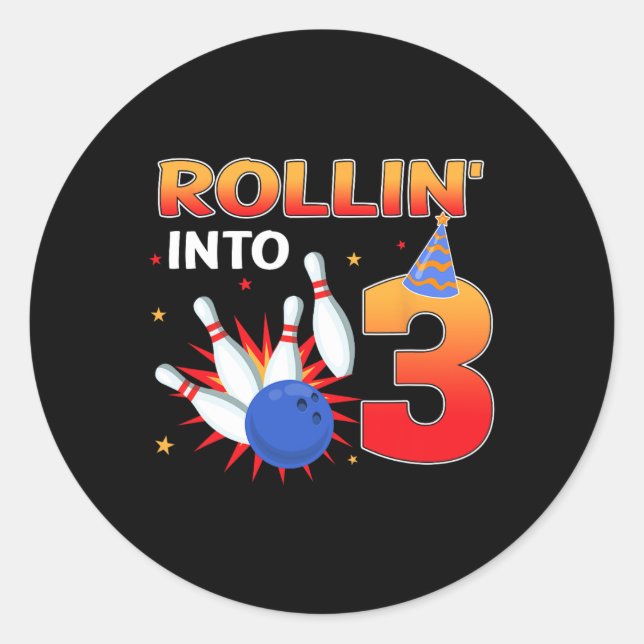 Sticker Rond Rouler Dans 3 Ans Anniversaire Bowling Kids Par (Devant)