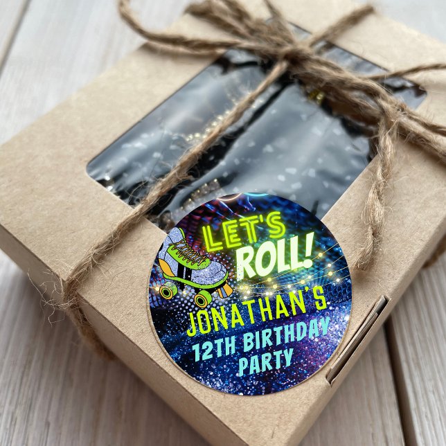 Sticker Rond Roulons Rouler Rouler Patinage Garçons Fête Faveur (Créateur téléchargé)