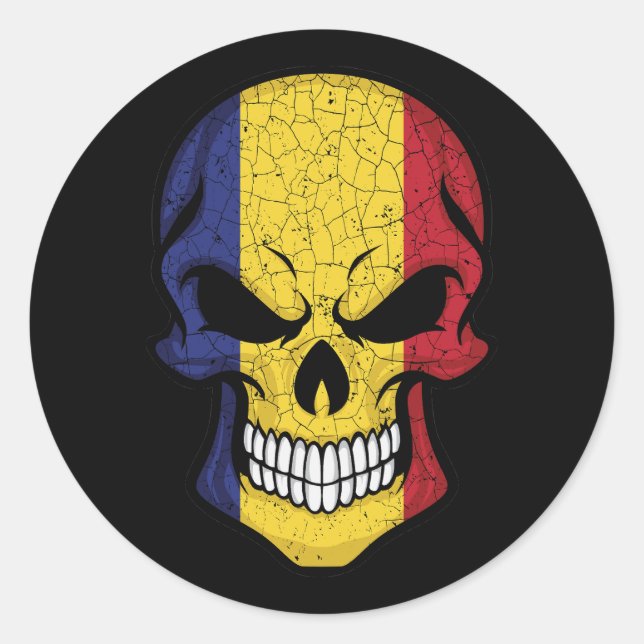 Sticker Rond Roumanie Drapeau crâne souriant (Devant)