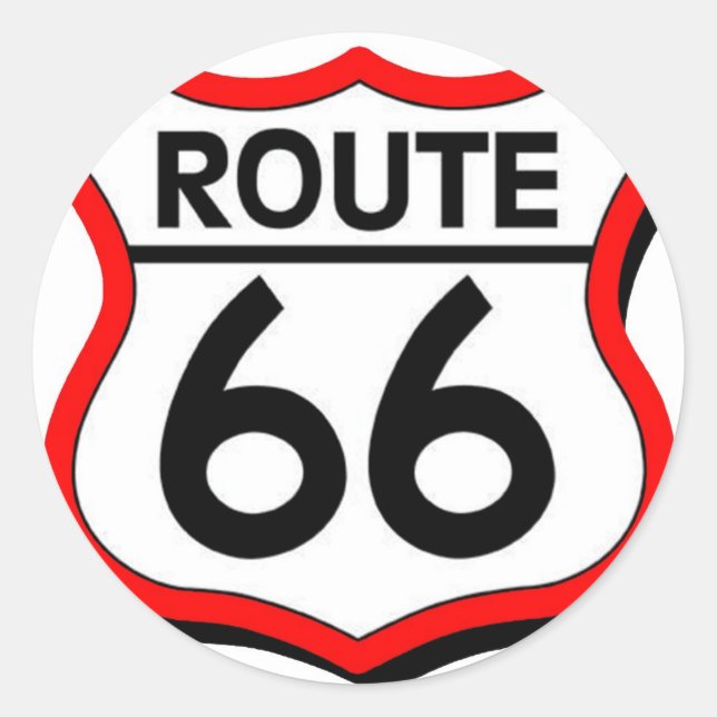 Sticker Rond Route 66 Bouclier avec rouge et ombre (Devant)