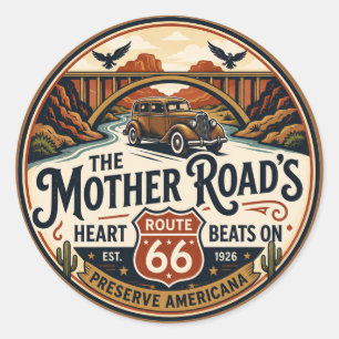 Sticker Rond Route 66 Centenaire La Route Mère Bat Toujours