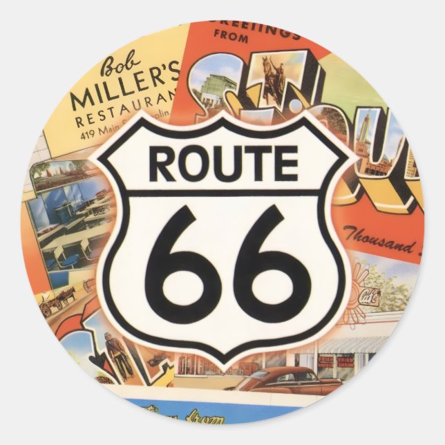 Sticker Rond  Route 66 Colorée  (Devant)