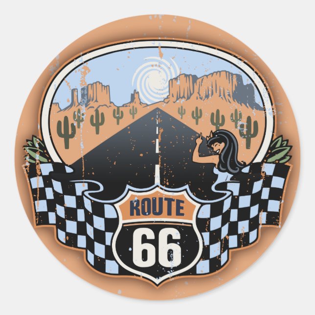 Sticker Rond Route 66 Désert (Devant)