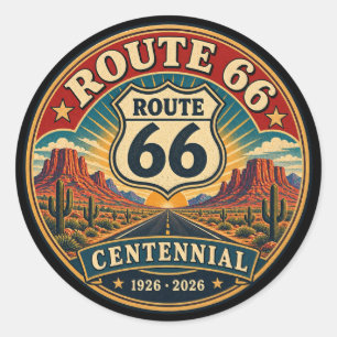Sticker Rond Route 66 du désert centenaire rouge vintage