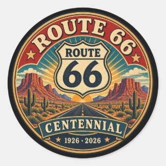 Sticker Rond Route 66 du désert centenaire rouge vintage