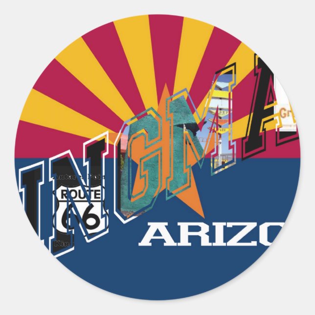 Sticker Rond Route Drapeau Kingman Arizona 66 (Devant)