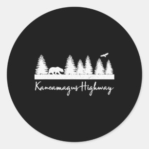 Sticker Rond Route Kancamagus New Hampshire Ours Sauvage Rustiq