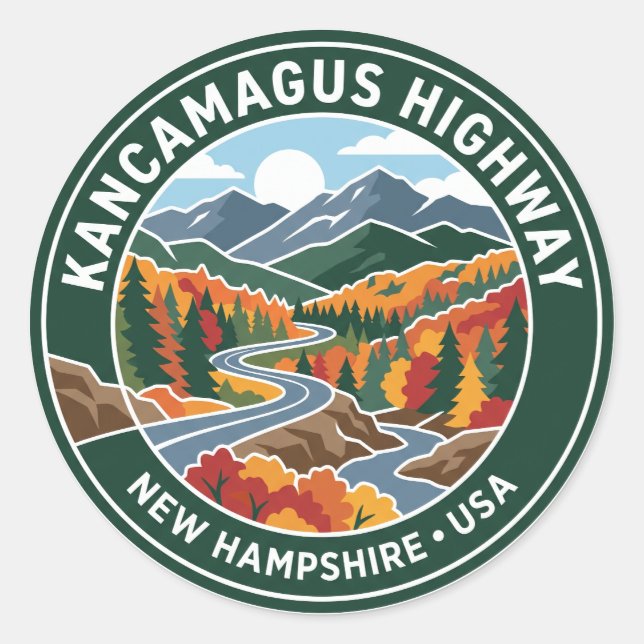 Sticker Rond Route Kancamagus USA (Devant)