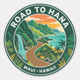 Sticker Rond Route Vintage vers Hana Hawaii