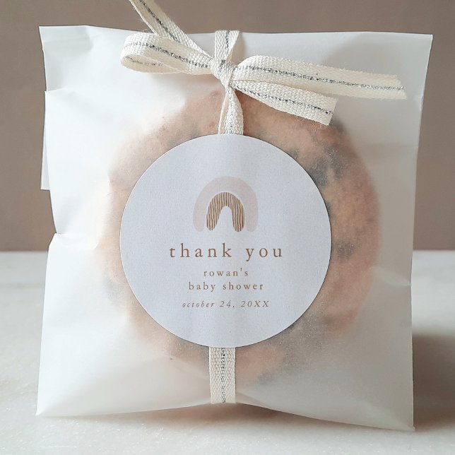 Sticker Rond ROWAN Girl rose Boho Rainbow Baby shower Merci (ROWAN Girl Pink Boho Rainbow Baby Shower Thank You Classic Round Sticker)